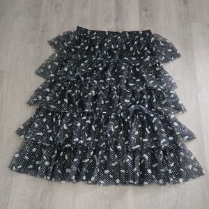Cato Black and White Ruffled Midi Skirt